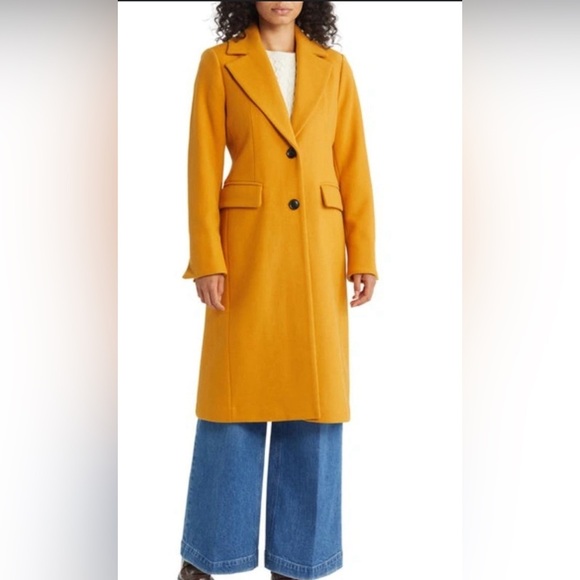 Michael Michael Kora Notch Collar Wool Blend Coat in Marigold Women’s XL - Picture 1 of 10